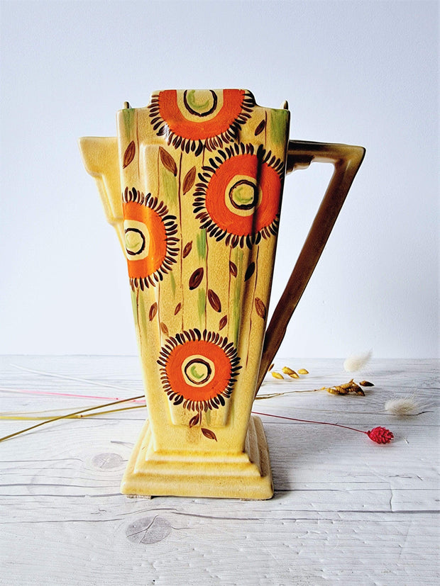 Wade Ceramics Ceramic Flaxman Ware by Wade Heath, Art Deco 'Castile 15' Form, Sunflower Palette Jug Vase, 1930s, British