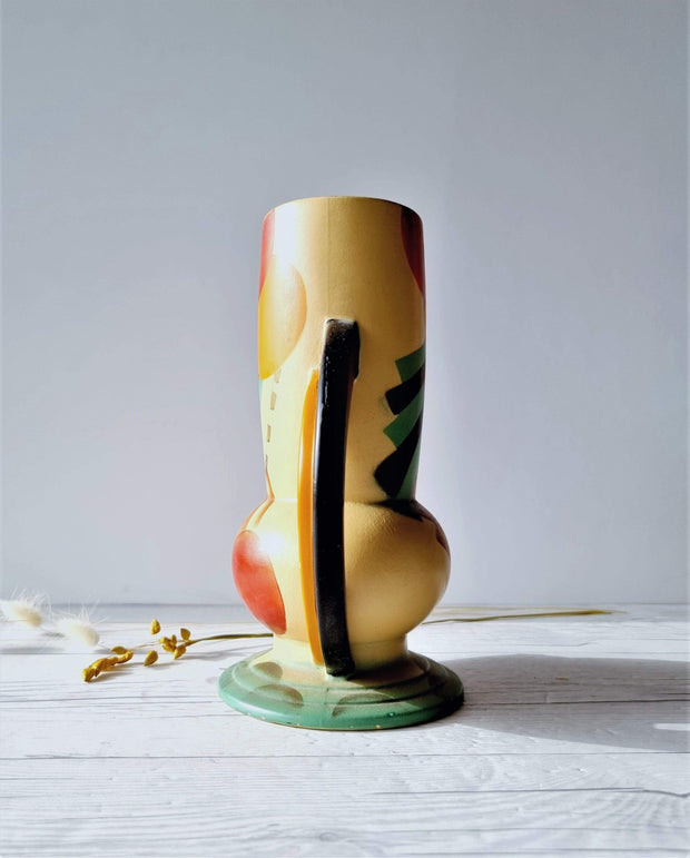 Wardwick Ceramic Wardwick Art Deco Abstract Pitcher Form Vase, Geometric Spritz Glaze Décor, English, 1920s - 30s