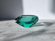 Zelezny Brod Sklo Glass Glass Miloslav Klinger for Zelezny Brod Sklo, Emerald Teal, Winged Form Bowl,  1960s-70s, Czech-Bohemia